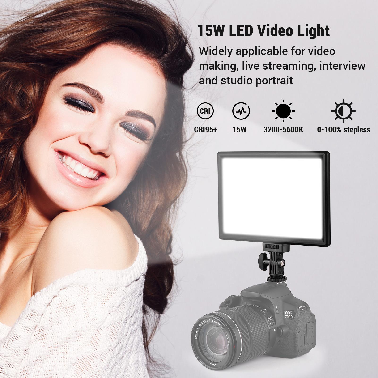 Đèn video LED trên máy ảnh 15W 3200-5600K CRI95 + Màn hình LCD có thể thay đổi độ sáng vô cấp hai màu với Giá đỡ giày lạnh NP-F570