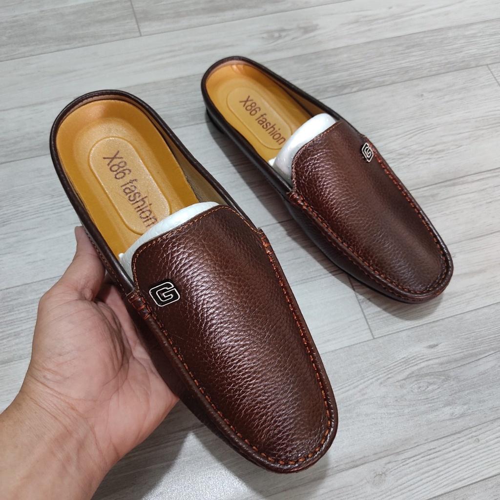 Giày nam không gót chất liệu DA BÒ đế cao su đã khâu chắc chắn bảo hành 12 tháng size 38 đến 43