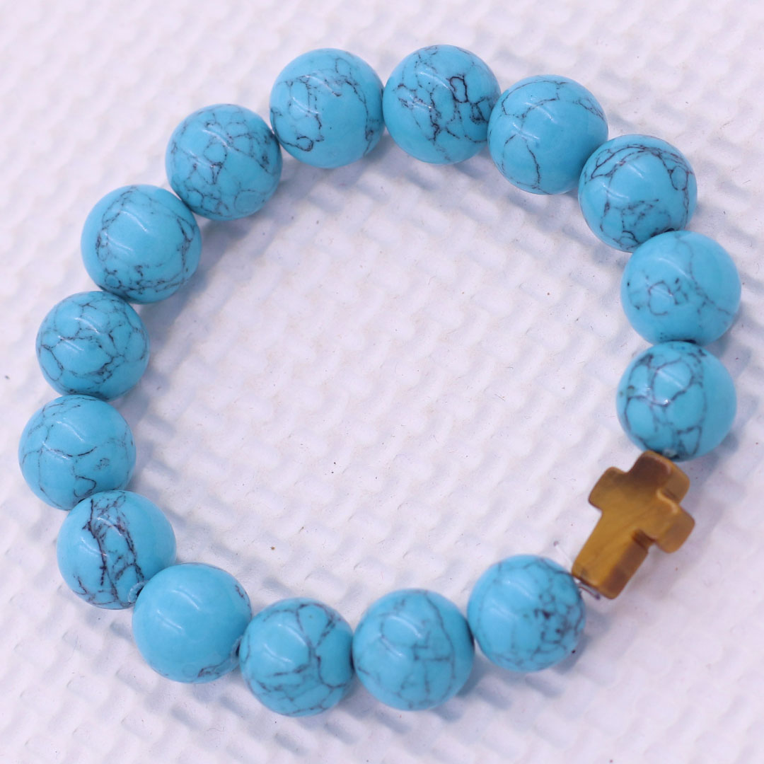 Vòng chuỗi đeo tay Đá Thiên Hà Xanh Charm Thánh Giá - Chuỗi Đá Phong thủy Bình an, May mắn - Hợp mệnh Thủy, Mộc