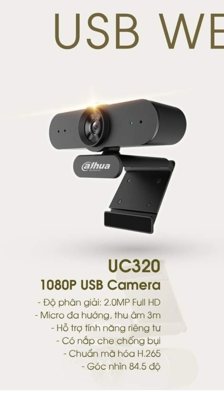 Webcam Dahua UC320 1080P Hàng Chính Hãng - 1 Cổng USB Tích Hợp Mic Học Online