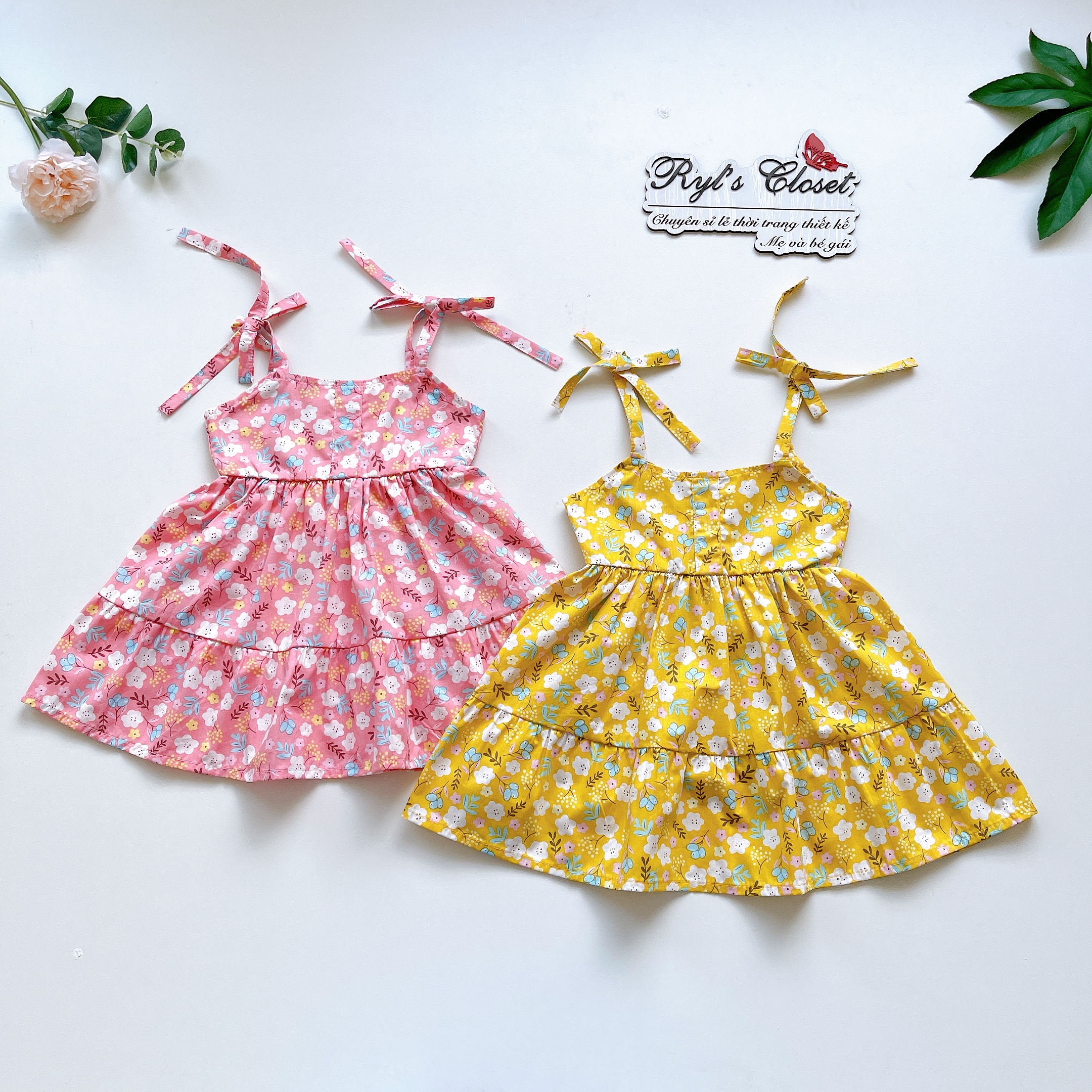 Váy Babydoll 2 Dây Bé Gái 4 Đến 28kg, Đầm Bé Gái Chất Thô Hoa Mềm Mát