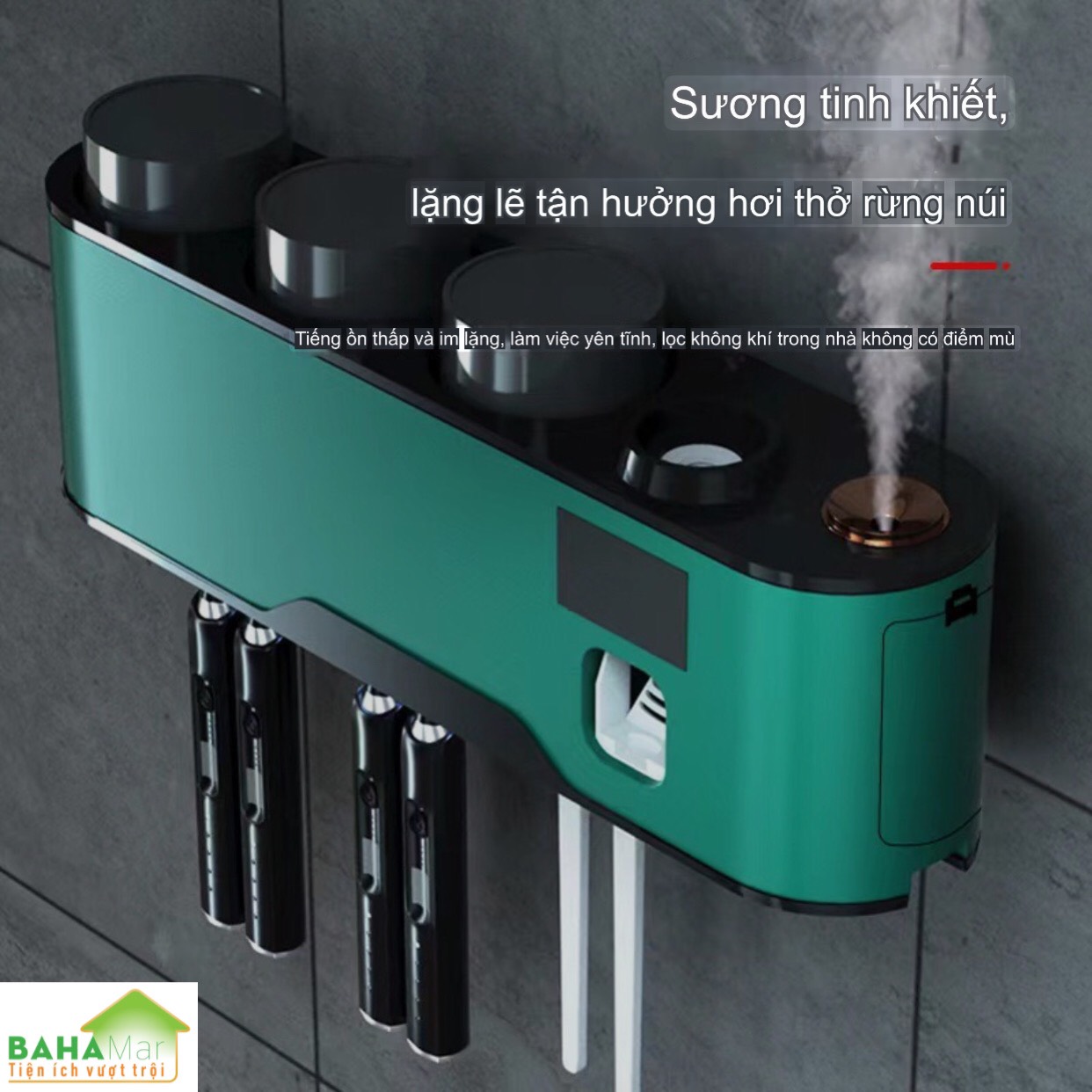 MÁY KHỬ TRÙNG CỐC VÀ BÀN CHẢI ĐÁNH RĂNG BẰNG TIA CỰC TÍM TREO TƯỜNG KHÔNG CẦN KHOAN."BAHAMAR" Có xịt thơm tự động giúp không gian luôn trong lành,