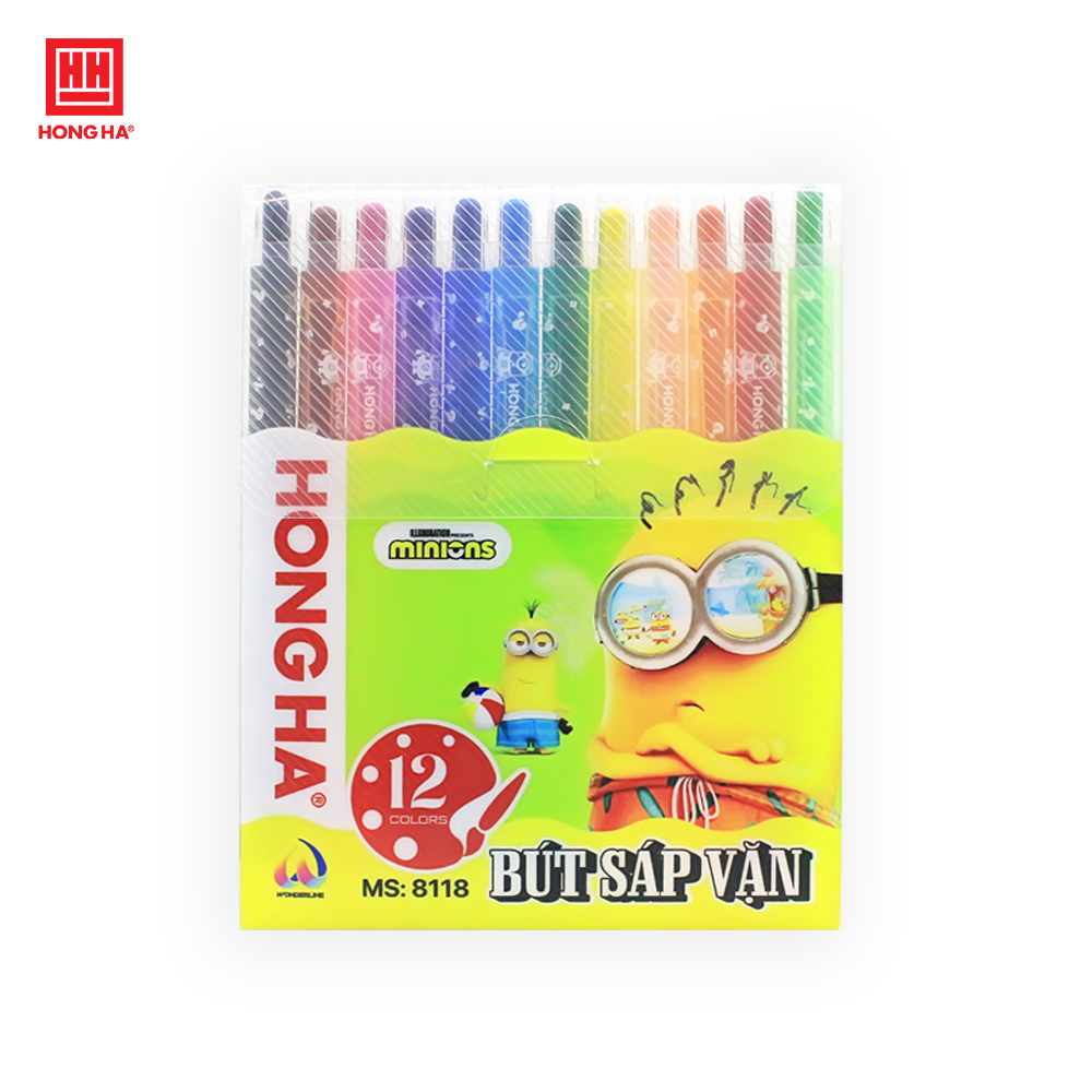 Bút sáp vặn Hồng Hà Minions 12 màu - 8118