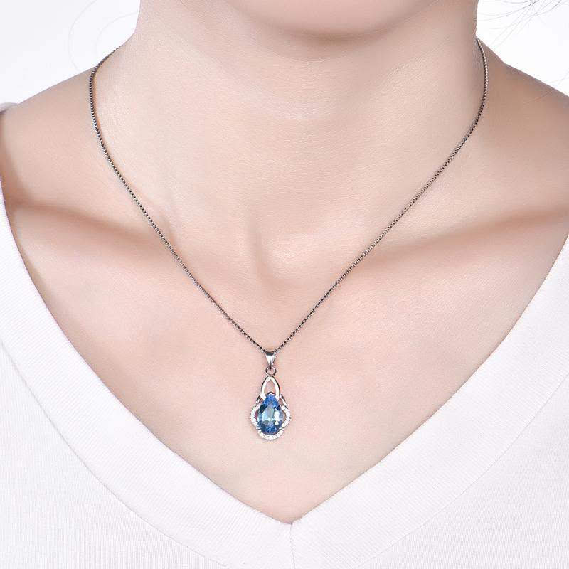 Dây chuyền bạc nữ Đính Đá pha lê xanh đại dương - Trang sức bạc Panmila