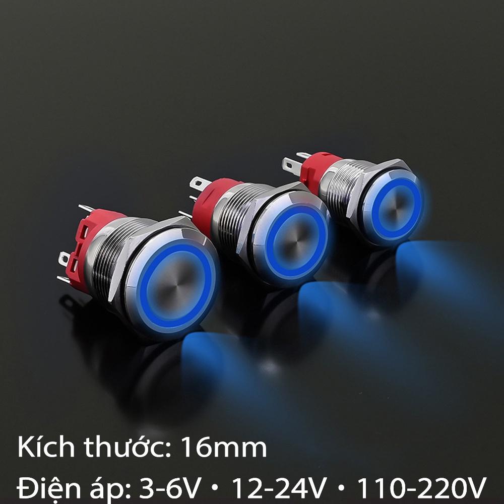 Nút công tắc nhấn nhả tự phục hồi có đèn LED 16mm 3-6V, 12-24V, 110-220V Thân vỏ Kim loại chống nước