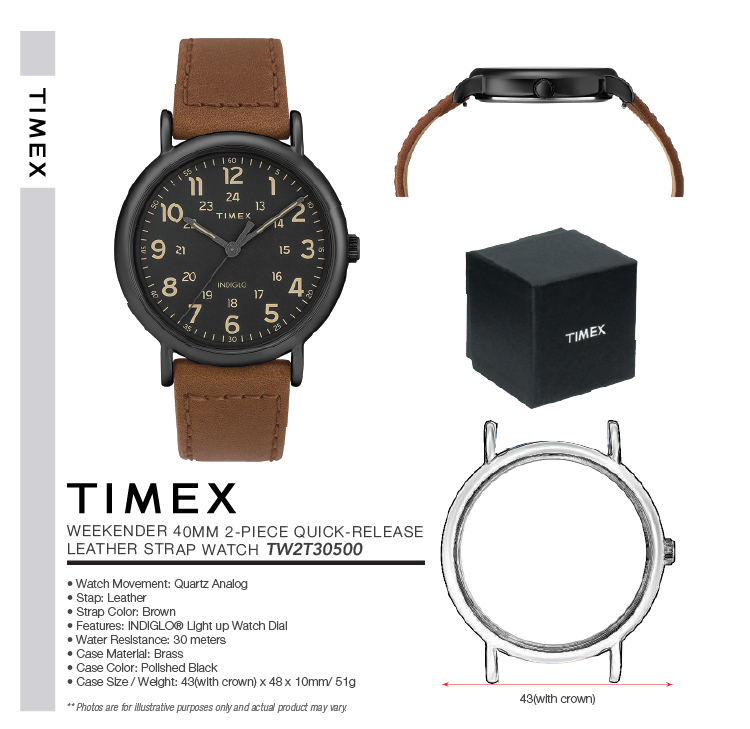 Đồng hồ Unisex Nam Nữ Timex Weekender 40mm 2-Piece Quick-Release - TW2T30500MK Dây Da - Chính Hãng