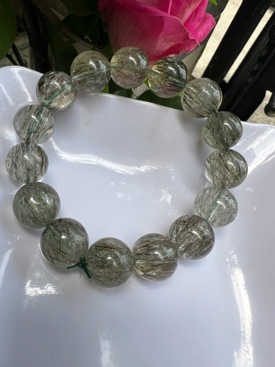 ️ Vòng Tay Chuỗi Nam Vip Size Hạt 14mm Đá Thạch Anh Tóc Xanh Tự Nhiên Trong Bóng Mượt Hợp Các Anh Nam mệnh Mộc Hỏa Thủy đeo đẹp may mắn tốt cho sức khỏe công việc hanh thông ạ