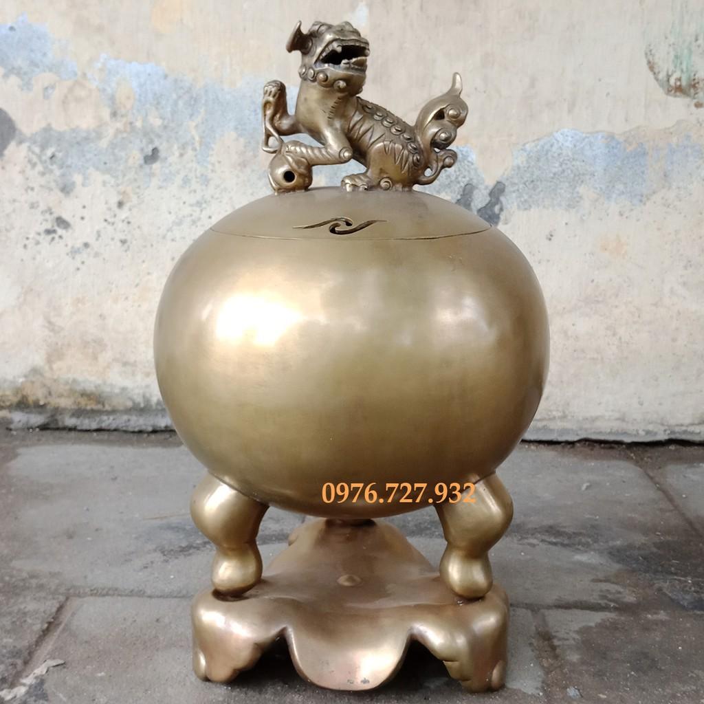 Đỉnh bóng độc nghê, đỉnh chân guột 50cm, đồ đồng trang trí, đỉnh đồng xông trầm