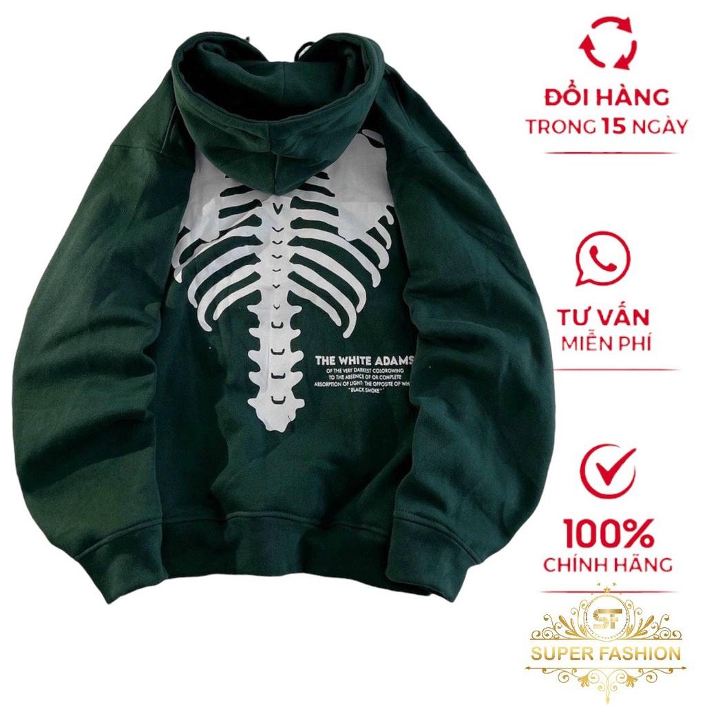 Áo Hoodies Nam Chất Nỉ in Xương Có Nón Lớn 2 Lớp Form Rộng Mặc Thoải Mái FASHION