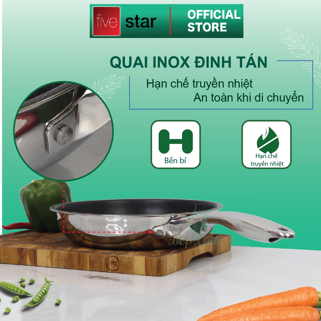 Bộ nồi và chảo chống dính vân đá inox 304 cao cấp Fivestar Plus 5 món nắp kính , tặng 1 vá canh