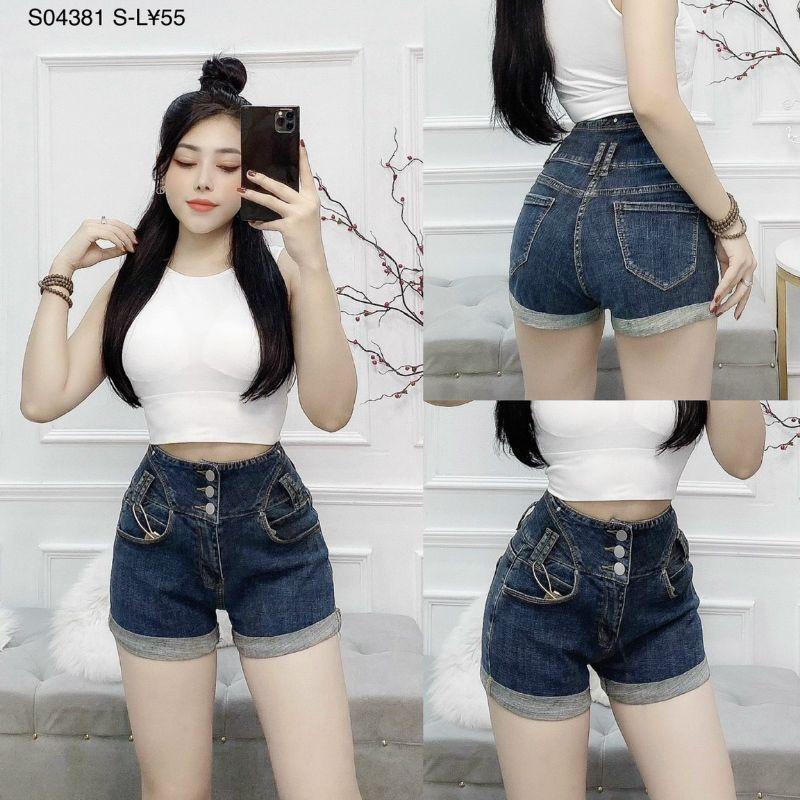 Quần short jeans nữ lưng cao 3 nút mẫu mới - S0438