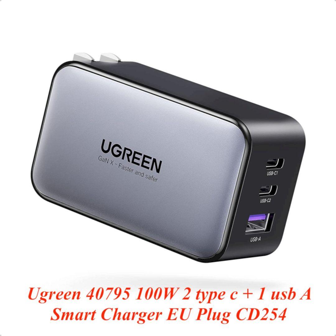 Ugreen UG40795CD254TK 100W Màu Đen Bộ sạc Nexode GanN 2 cổng Type-C chuẩn cắm EU gập lại được - HÀNG CHÍNH HÃNG