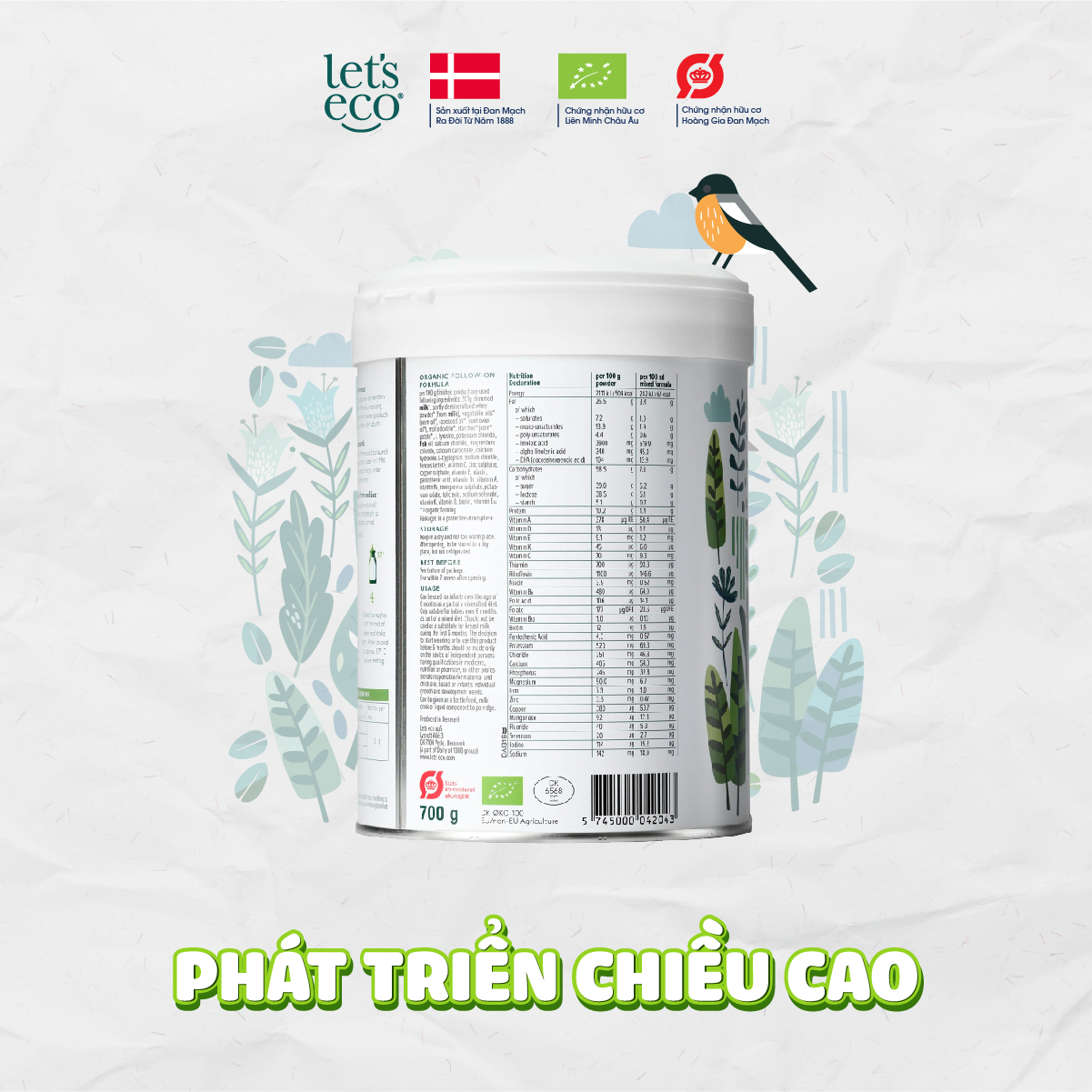 Sữa Bột Hữu Cơ Let's Eco Số 2 Cho Bé 700g