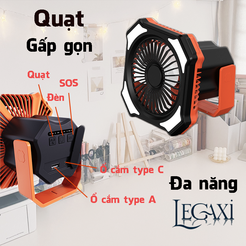 Quạt gấp gọn đa năng để bàn, treo tường văn phòng, bàn làm việc, học sinh, sinh viên Legaxi