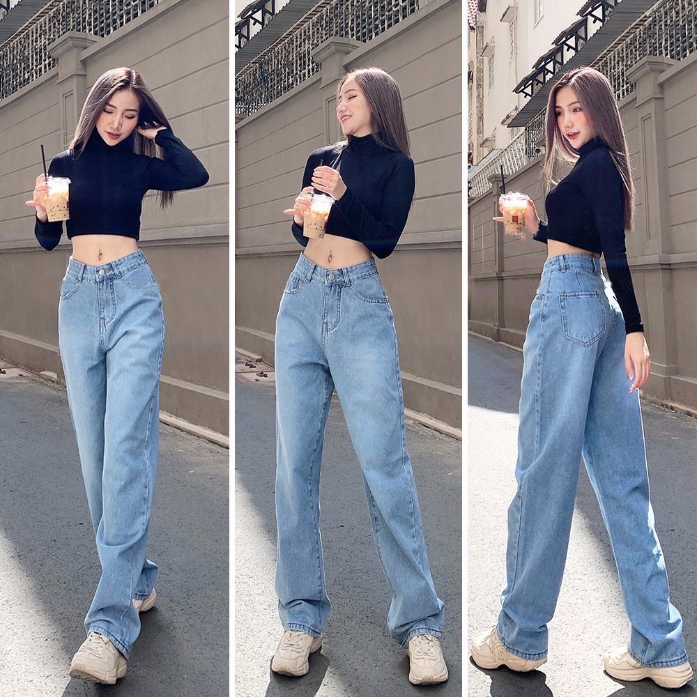 Quần Baggy Jeans Nữ Q04 Ống Suông Đứng Form Cạp Cao