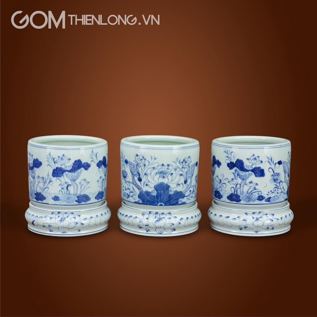 Bát Hương Hàng Kỹ - Vẽ Tay Men Lam Cao Cấp - Đồ Thờ Bát Tràng - Gốm Thiên Long