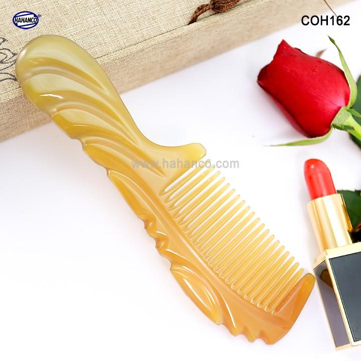 Lược sừng xuất Nhật (Size: M- 16cm) COH162 - Lược chuôi khía họa tiết đẹp - Chăm sóc tóc