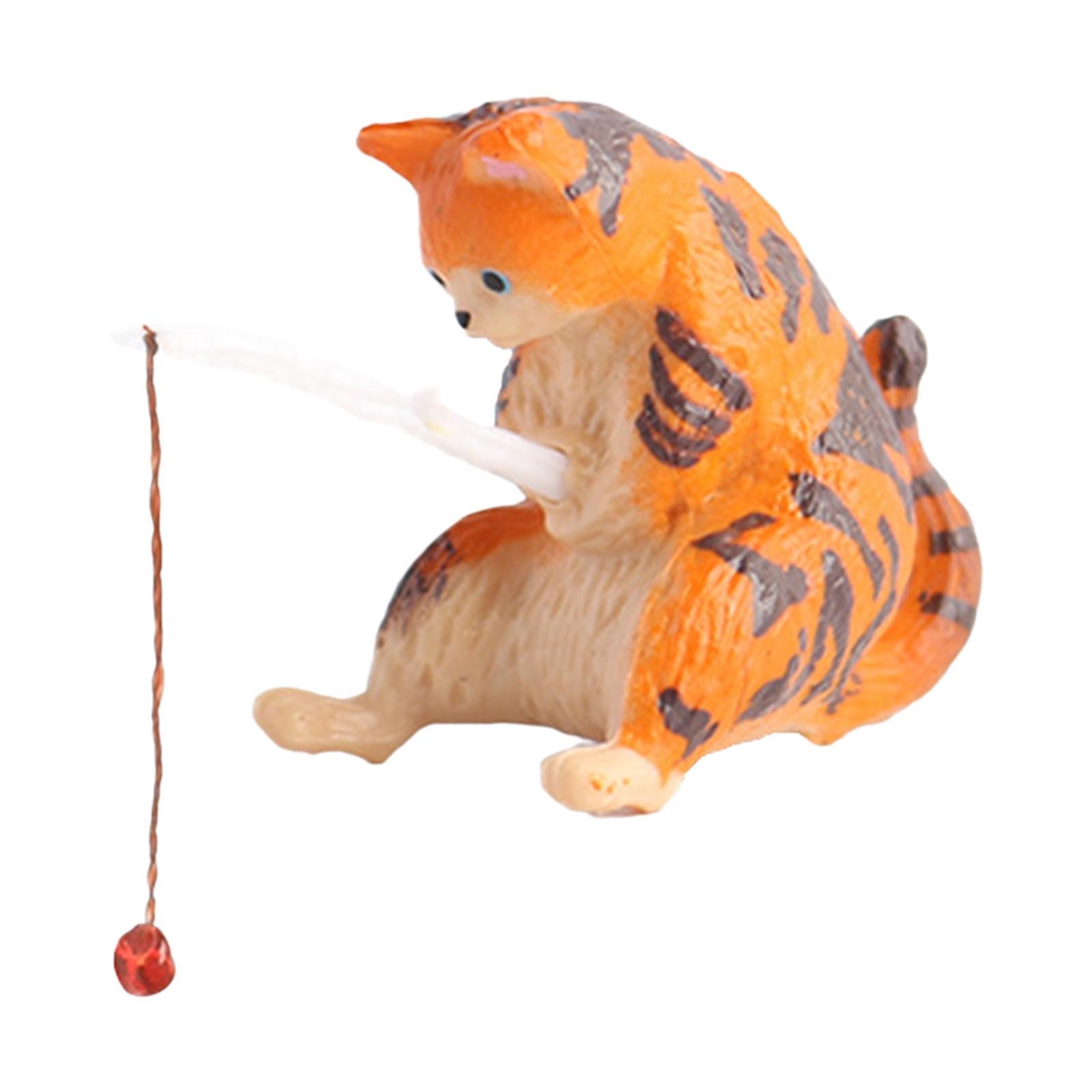 Cat Fishing Figurine Decorative Kitten Fishing Ornament for Garden