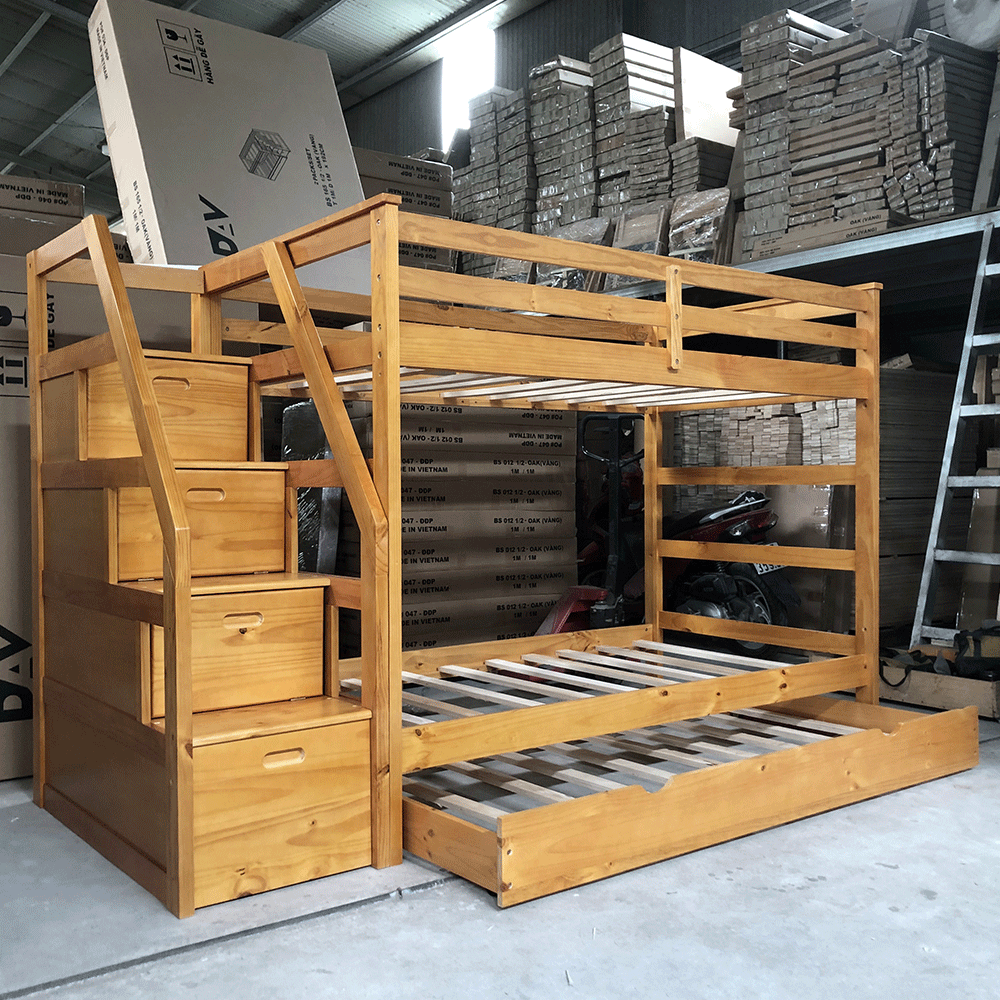 [Miễn phí vận chuyển, lắp đặt] Giường tầng xuất khẩu Newport 1m/1m thang hộp di động-IBIE