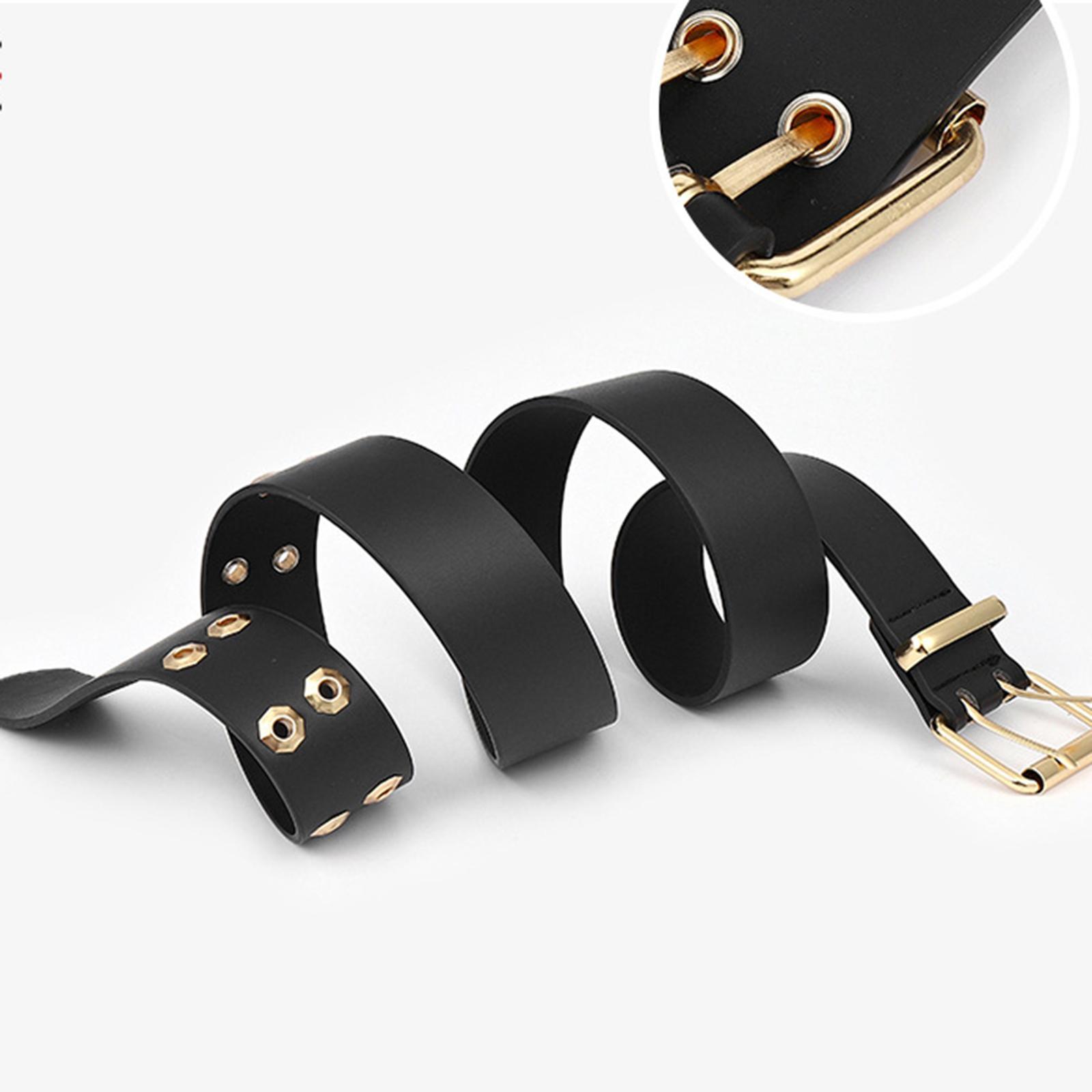 Double Grommet Belt with Pin Buckle Leather Waist Strap Women Men Belt
