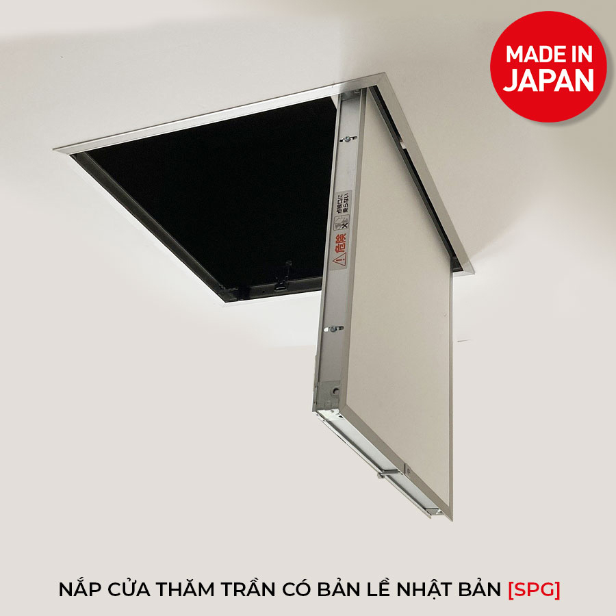 Nắp cửa thăm trần thạch cao 45x45cm SPG-68345 - Nhật Bản, Khung nhôm có bản lề mở thả xuống, sơn tĩnh điện màu Trắng.