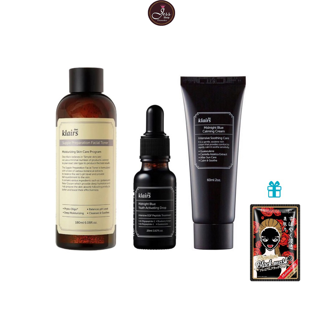 Bộ 3 Sản Phẩm Dưỡng Ẩm Phục Hồi Da Ban Đêm Dear Klairs Midnight Blue  Tặng 1 Mặt Nạ Sexylook