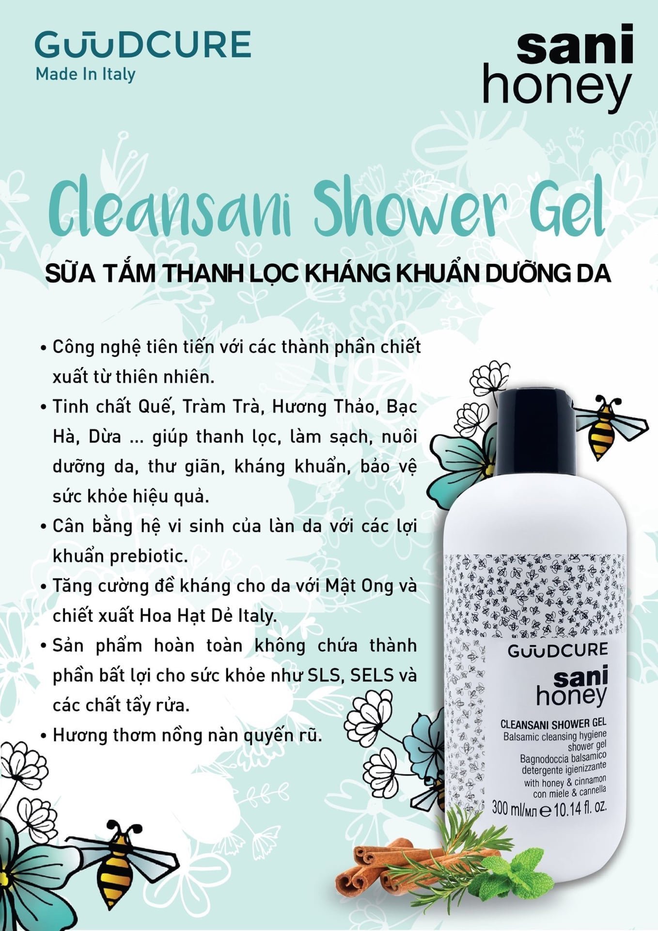 Sữa Tắm Thanh Lọc Dưỡng Da GuudCure Cleansani Shower Gel 300ml