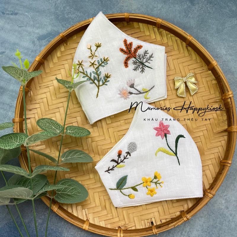 Khẩu trang vải linen thêu tay