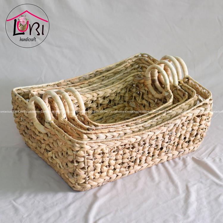 - Khay đựng đồ lục bình hình chữ nhật võng miệng - đan hoa thị sang trọng
