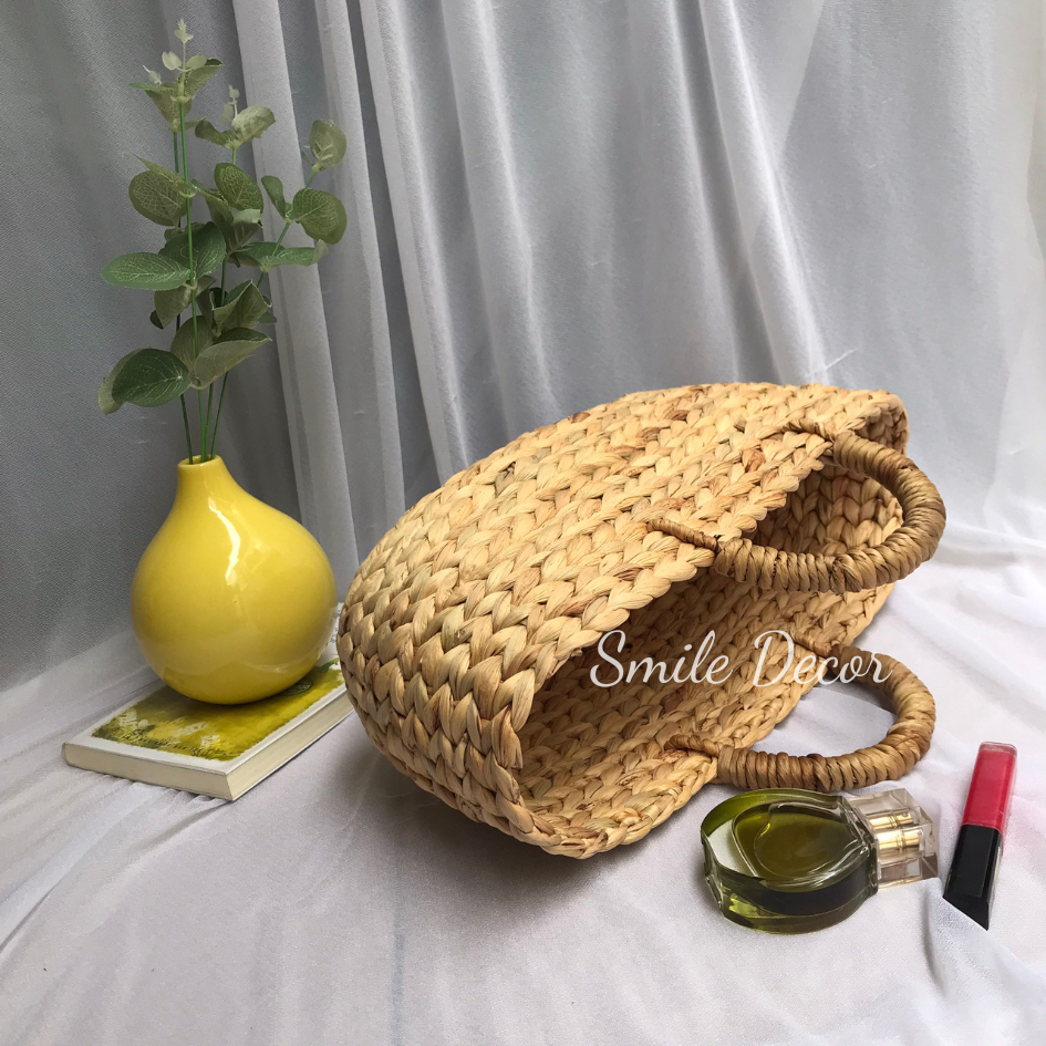 Giỏ xách, túi xách vintage đan lục bình làm phụ kiện chụp ảnh Smile Decor – Handwoven hyacinth handbag