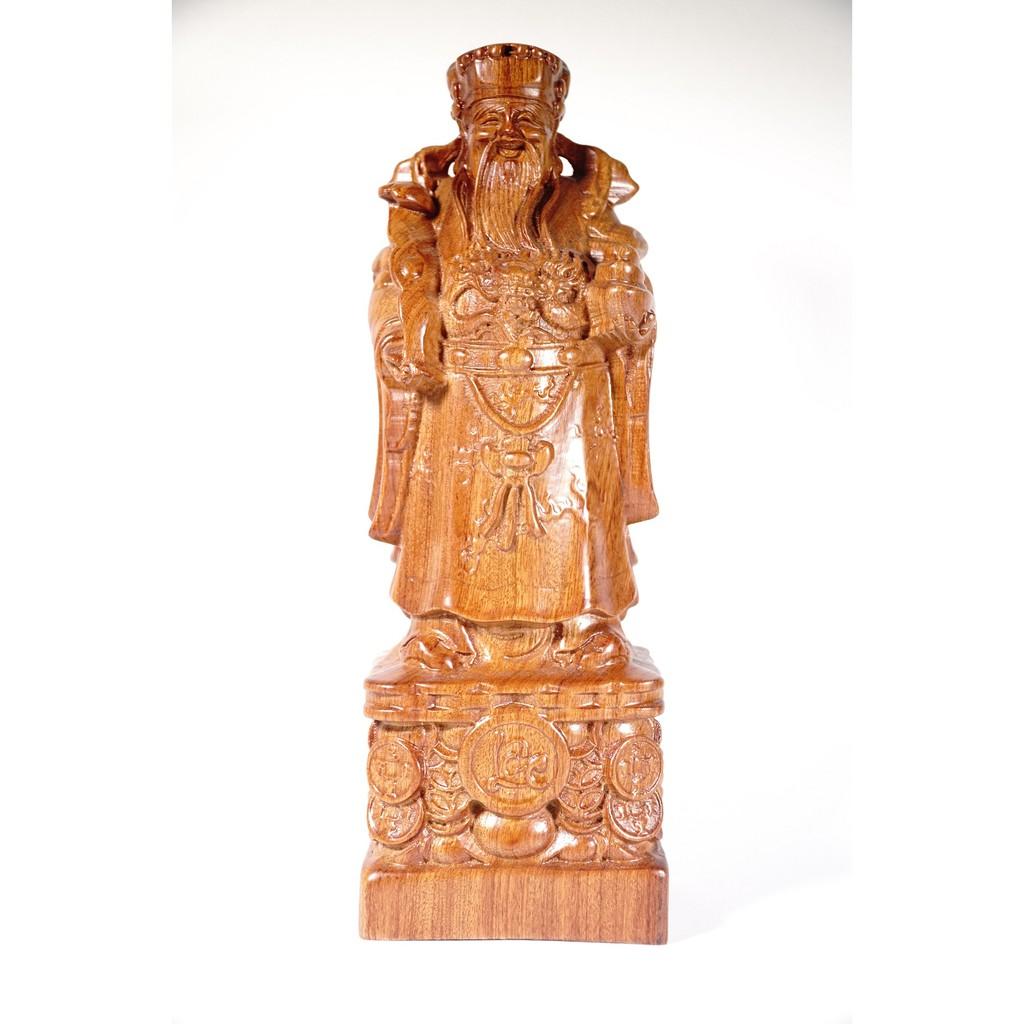 Bộ 3 tượng Phúc Lộc Thọ gỗ hương đứng trên khối đồng xu nguyên khối điêu khắc chạm cực đẹp - Cao 30cm