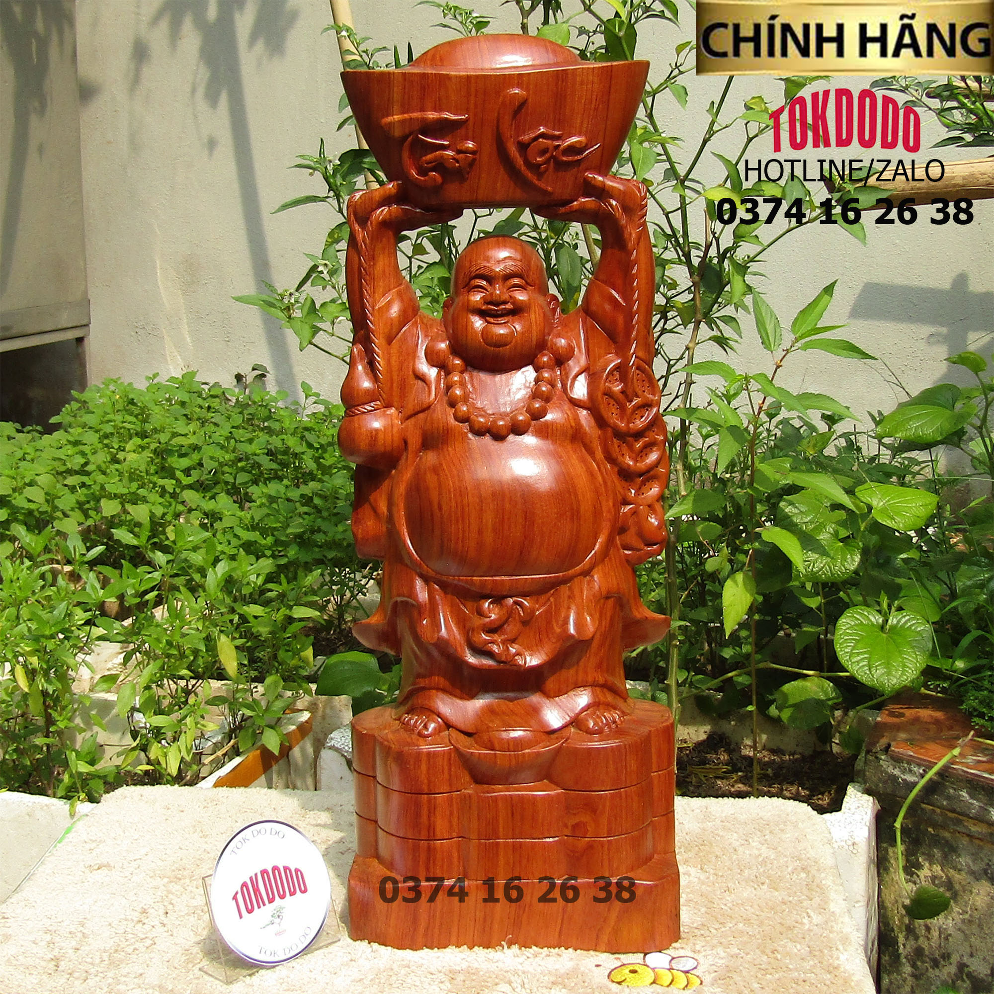 Tượng Di Lặc Dâng Vàng Gỗ Hương Đá Thương Hiệu TOKDODO Đủ Kích Thước