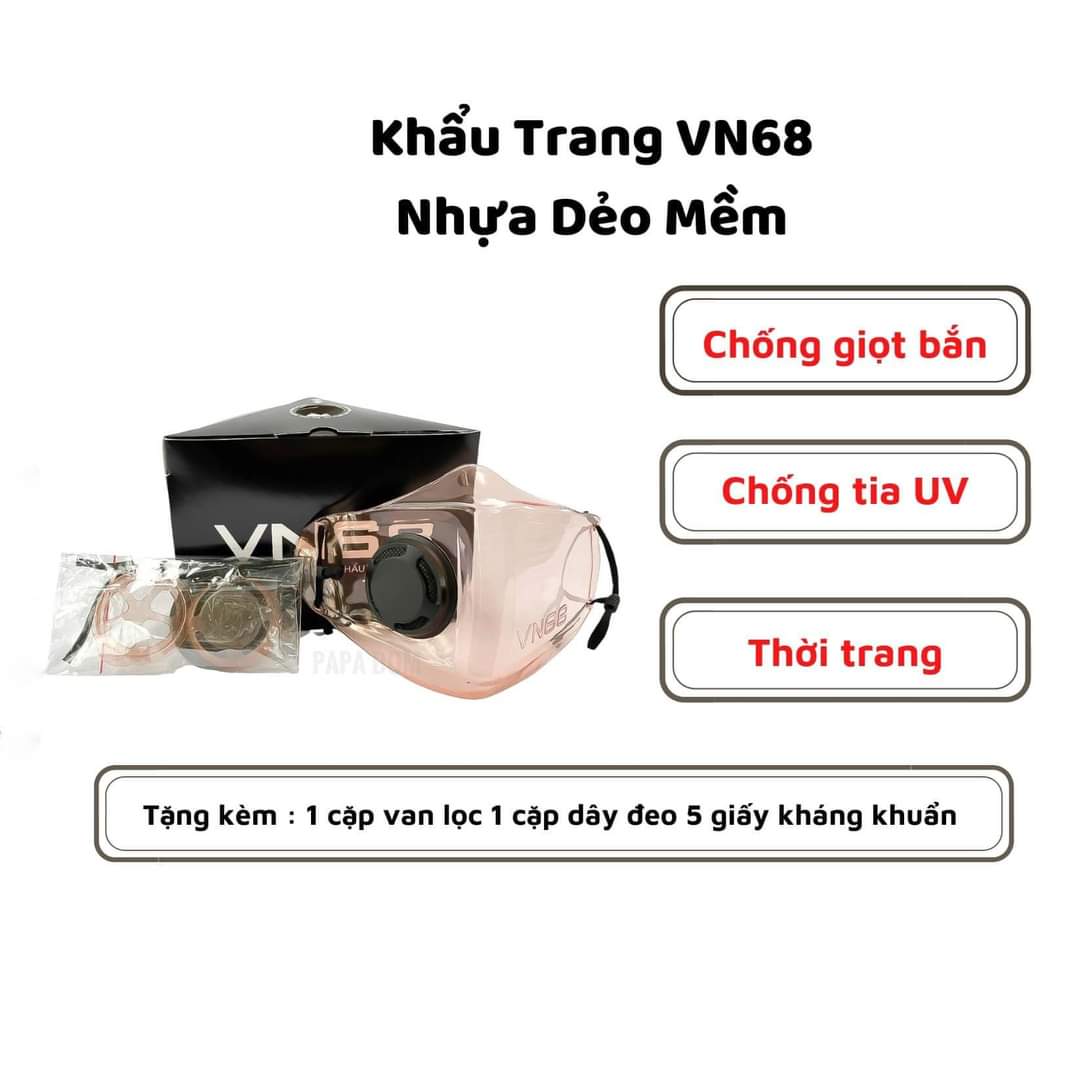 Khẩu trang nhựa dẻo VN68 - Màu cam trà, trong suốt thời trang, tái sử dụng nhiều lần