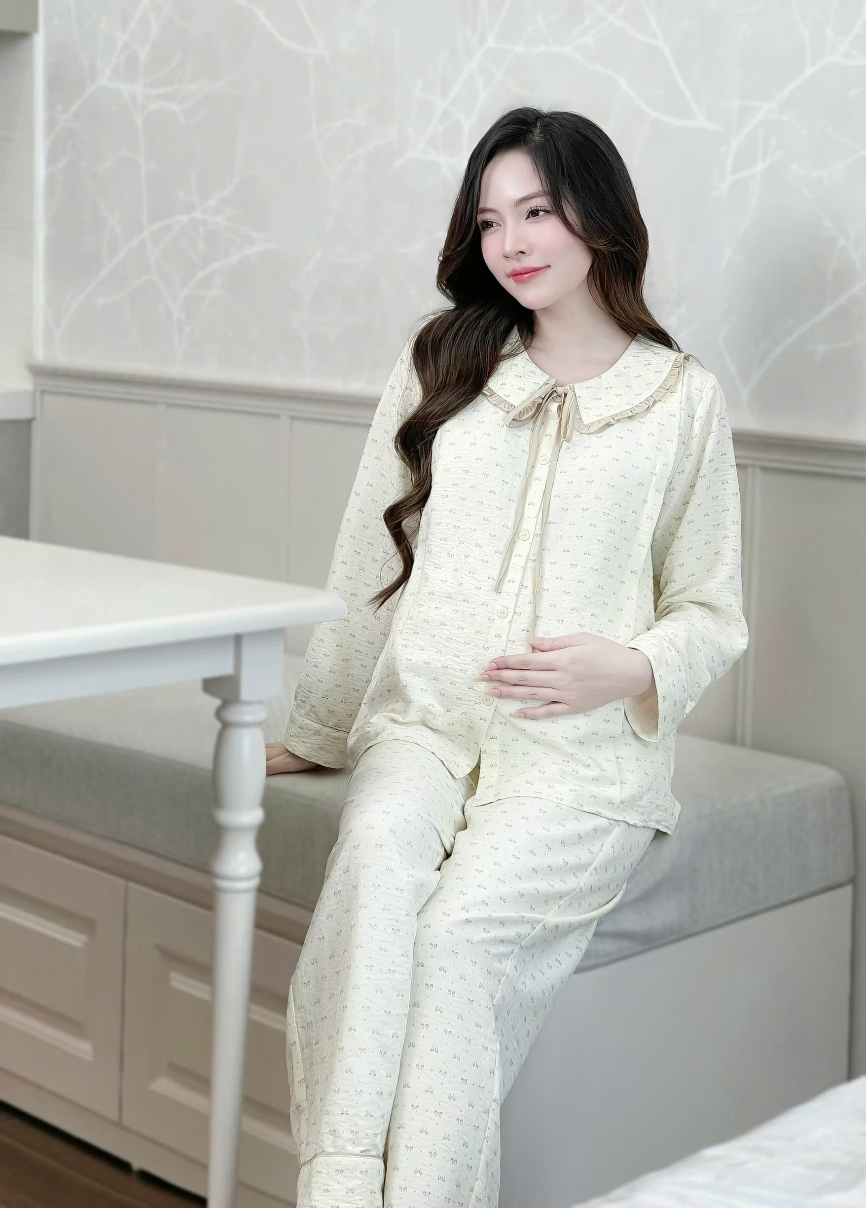 Bộ bầu mặc nhà và sau sinh đũi cao cấp mềm nhẹ mát áo có khóa dọc bé ti và quần chun chỉnh bụng