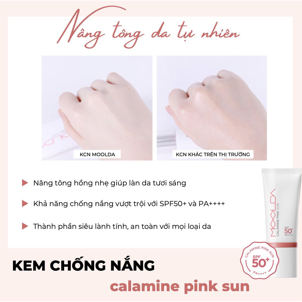 Kem chống nắng nâng tone Moolda Calamine Pink Sun SPF 50+ PA++++ 50ml