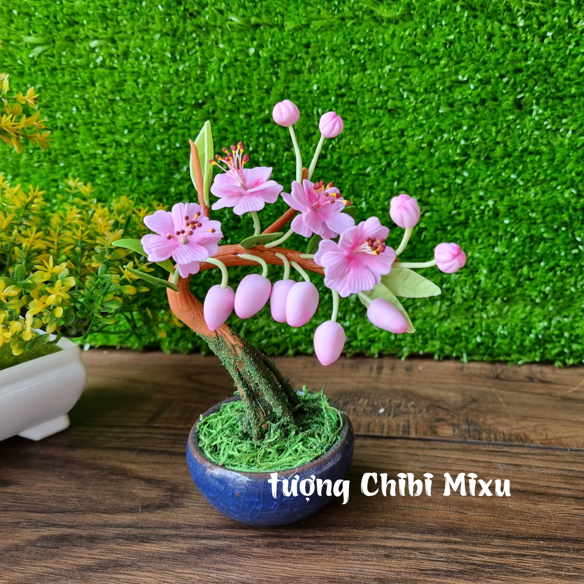 Chậu hoa Đào 10 cánh dáng nghiêng bằng đất sét Nhật