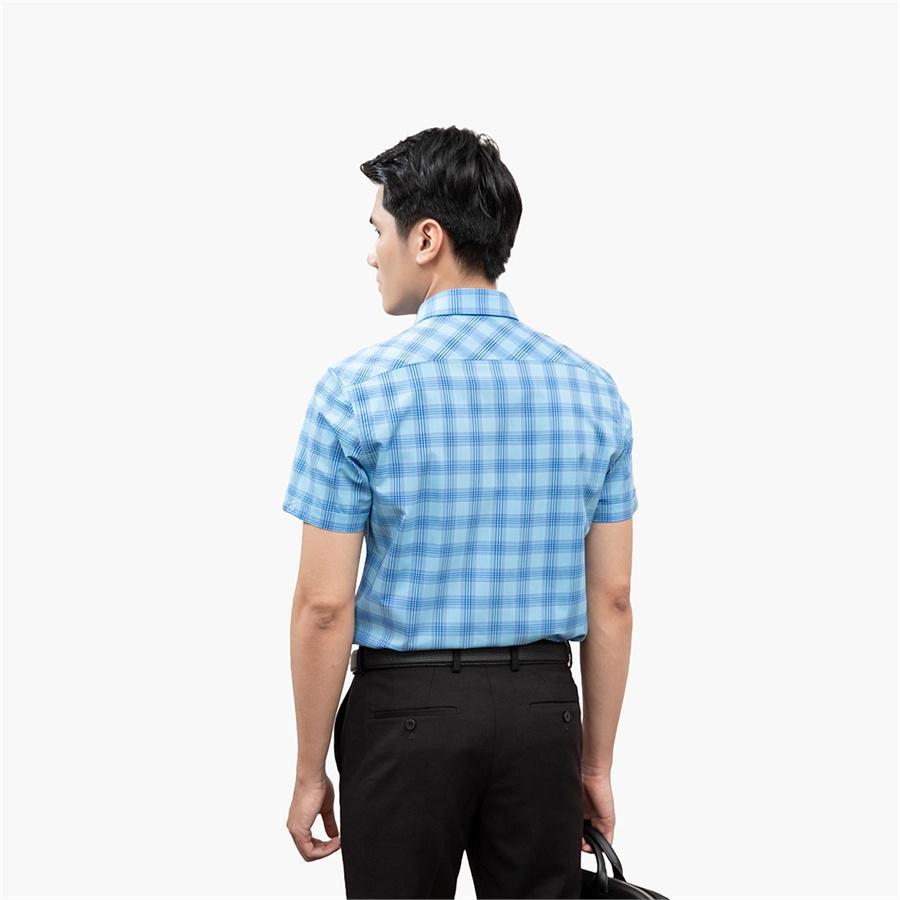 Áo sơ mi nam ngắn tay ARISTINO dáng Slim fit vừa vặn, họa tiết xanh kẻ trắng trẻ trung, thanh lịch - ASS181S2
