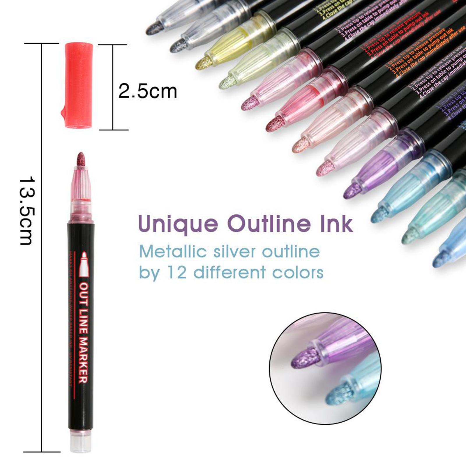 Double Line Outline Pens 12 Colors Glitter Pen with Self-contouring Markers