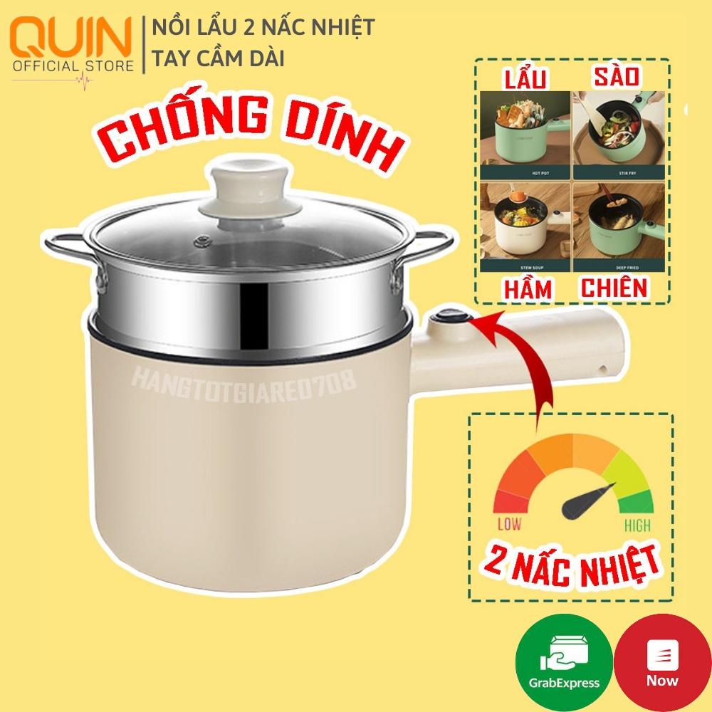 Nồi Lẩu Điện Mini 2 NẤC NHIỆT Đa Năng Tay Cầm Dài 18cm, Chống Dính Vân Đá, Kèm Giá Hấp Nhựa - Ca Nấu Mì, Lẩu, Chiên, Sào