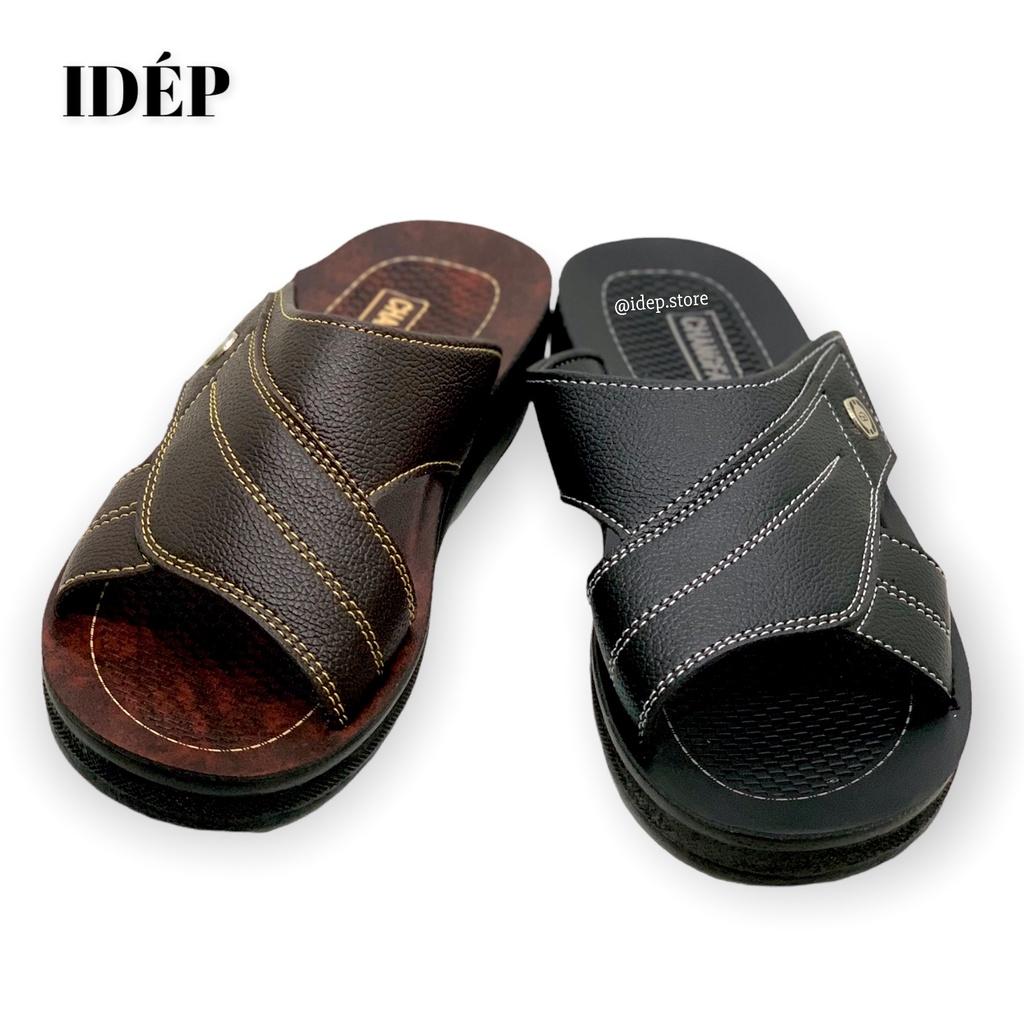Dép da nam quai ngang đế PU cao 3cm đúc nguyên khối cho nam trung niên iDÉP DL254