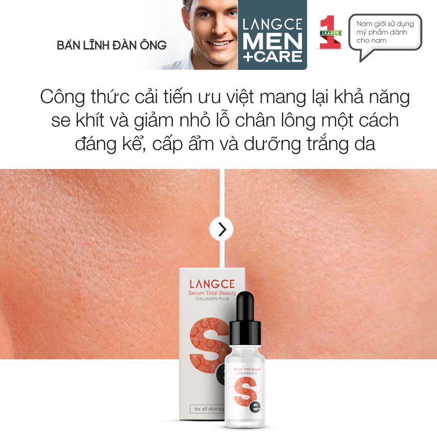 TOTAL BEAUTY SERUM COLLAGEN+ DƯỠNG TRẮNG KIỀM DẦU, SE KHÍT LỖ CHÂN LÔNG 15ml LANGCE DÀNH CHO NAM