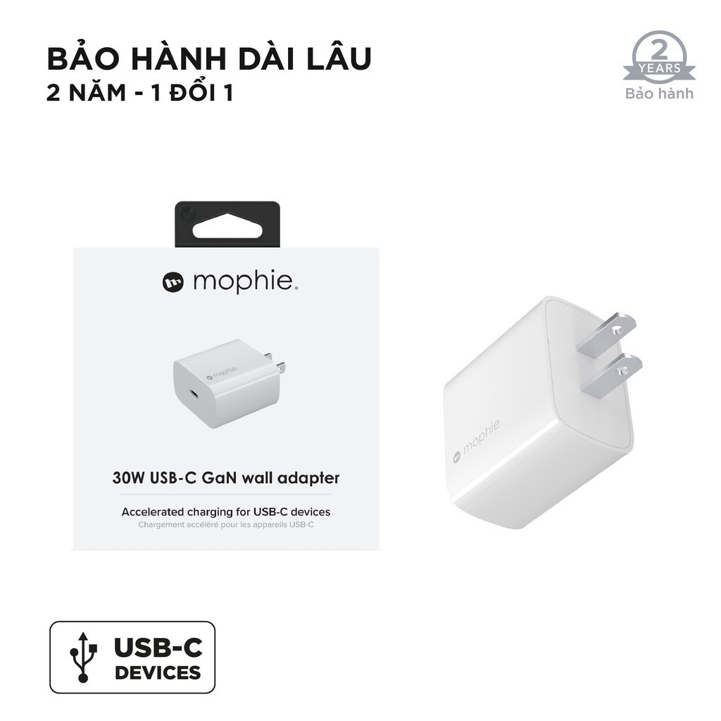 Combo Sạc Nhanh Mophie Power Delivery 30W USB-C - Công Nghệ GaN - Hàng Chính Hãng