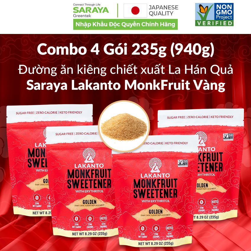 Đường ăn kiêng La Hán Quả Saraya Lakanto MonkFruit Vàng, 0 Calo, 0 tăng đường huyết, 0 biến đổi gen - 800g