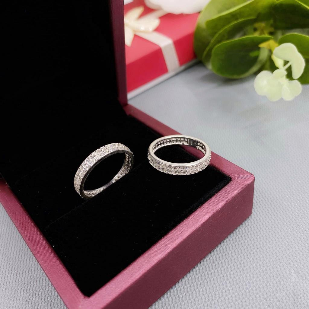 Nhẫn Bạc Nữ Cao Cấp S99 CaoBac Silver Đính Đá Hai Hàng Phong Cách Đơn Giản Nhẹ Nhàng