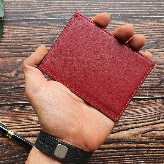 Ví thẻ Card holder da bò thật - Đỏ đô CH104