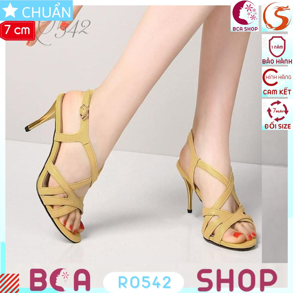 Giày sandal nữ màu vàng 7p RO542 ROSATA tại BCASHOP gót nhọn, hở mũi, tôn dáng, thời trang, sang trọng