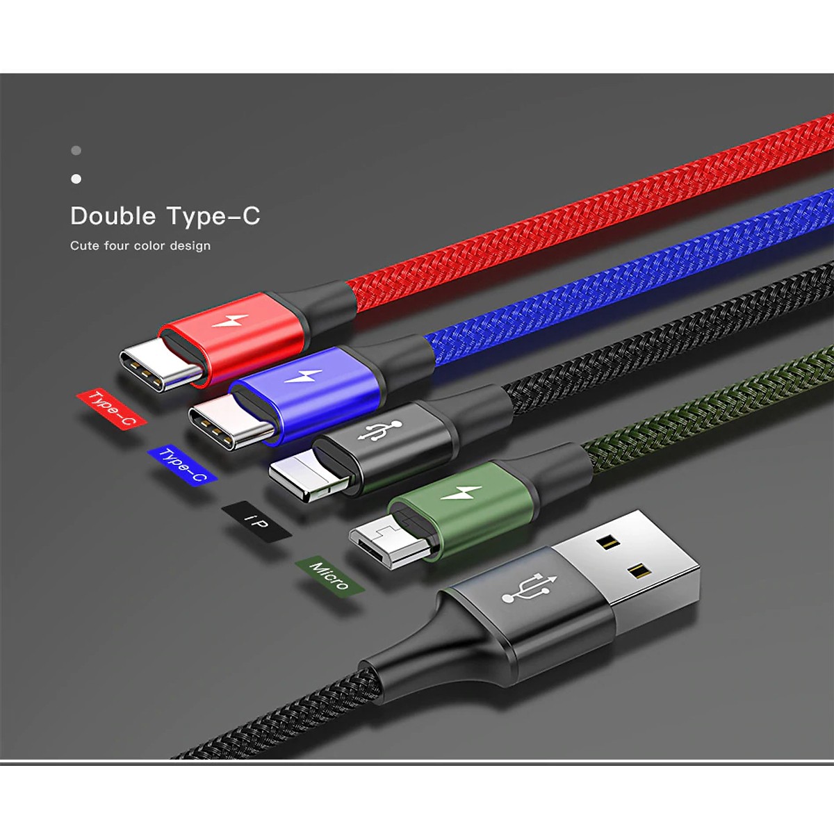 Cáp sạc đa năng Baseus Rapid Series 4 in1 2 Type-C, Lightning, Micro USB cho iPhone/ iPad, Smartphone &amp; Tablet Android (3.5A, 1.2M, Fast charge 4 in 1 Cable) - Hàng chính hãng