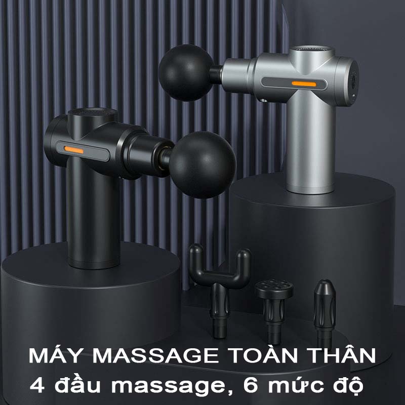 Máy massage cầm tay mini 6 chế độ, 4 đầu chức năng - Súng massage toàn thân đa năng kiêm máy massage cổ vai gáy, lưng, tay chân, động cơ mạnh mẽ massage thư giãn toàn thân - Máy masage cầm tay tác động lên các thớ cơ chuyên nghiệp