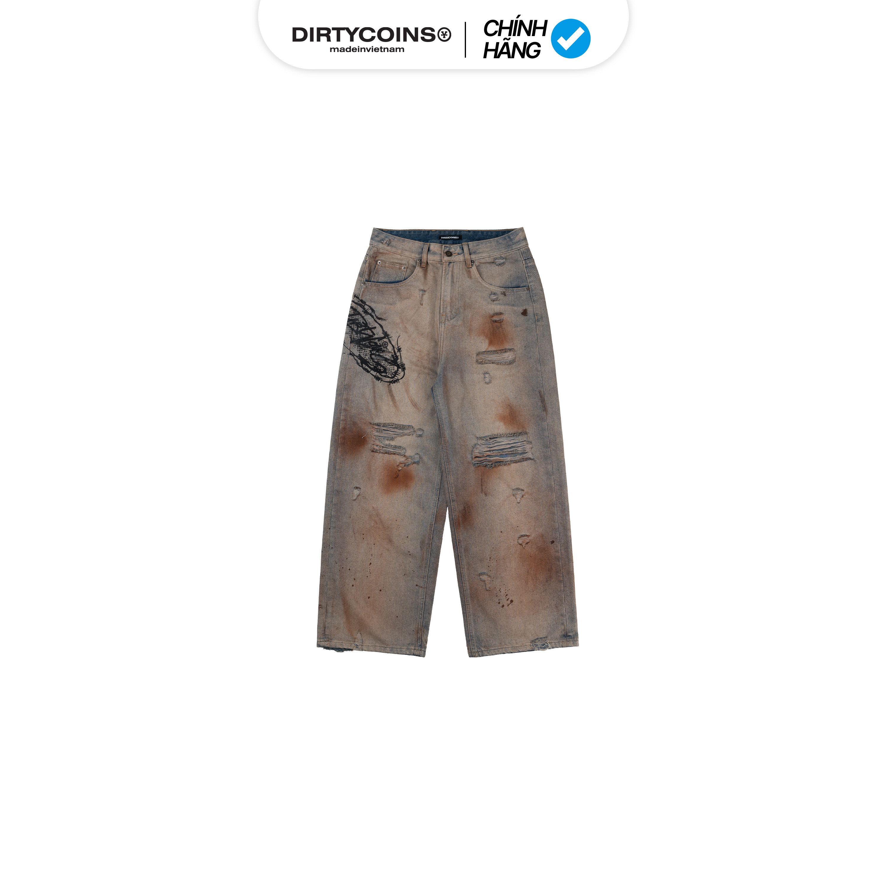Quần DirtyCoins Stain Disstress Baggy Denim Pants Faded Blue