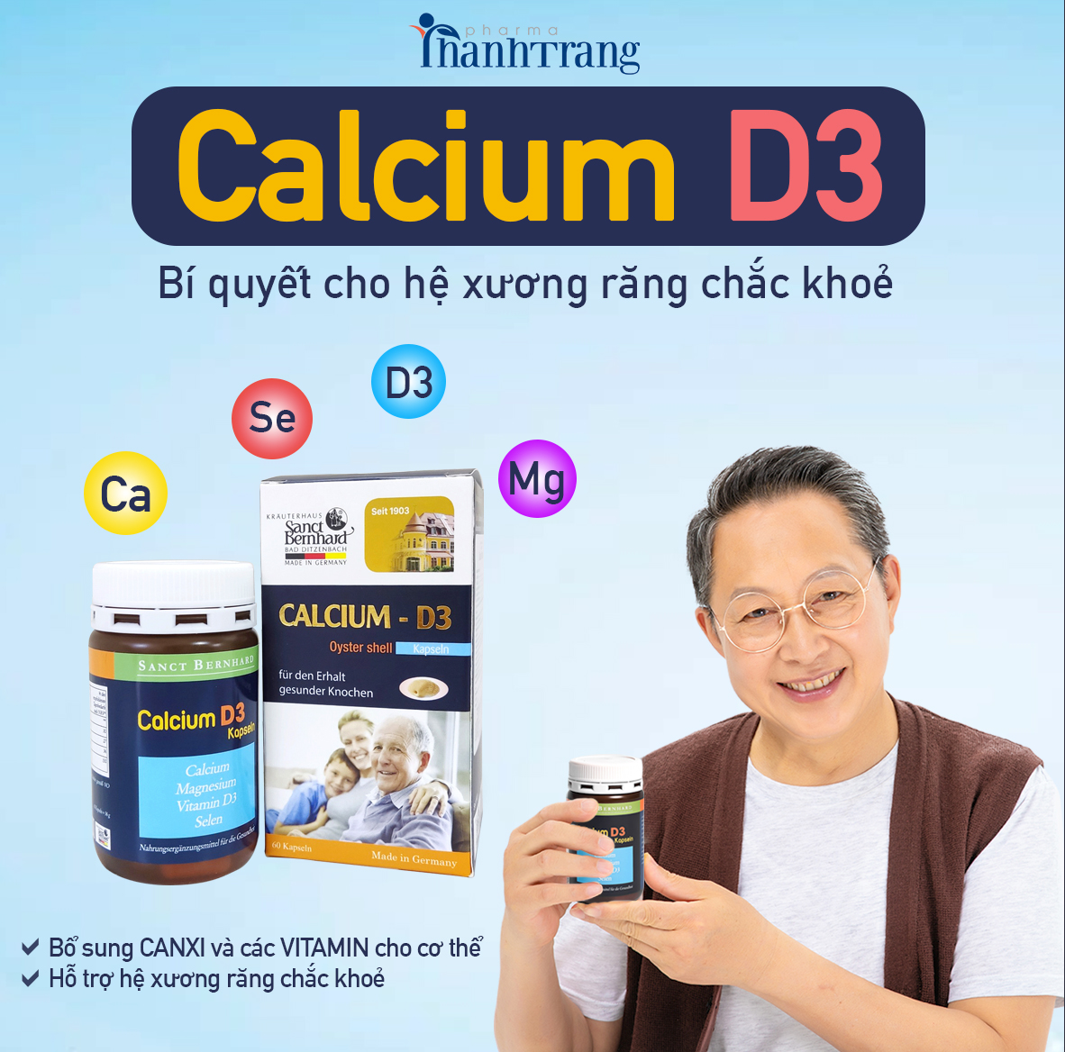 Viên nang Calcium D3 - Hộp 60 viên giúp bổ sung Canxi và các Vitamin cho cơ thể người già, trẻ em, phụ nữ có thai và cho con bú, giúp hệ xương răng chắc khỏe